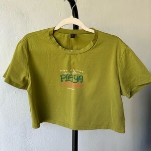 Green Crop Top with Graphic Print